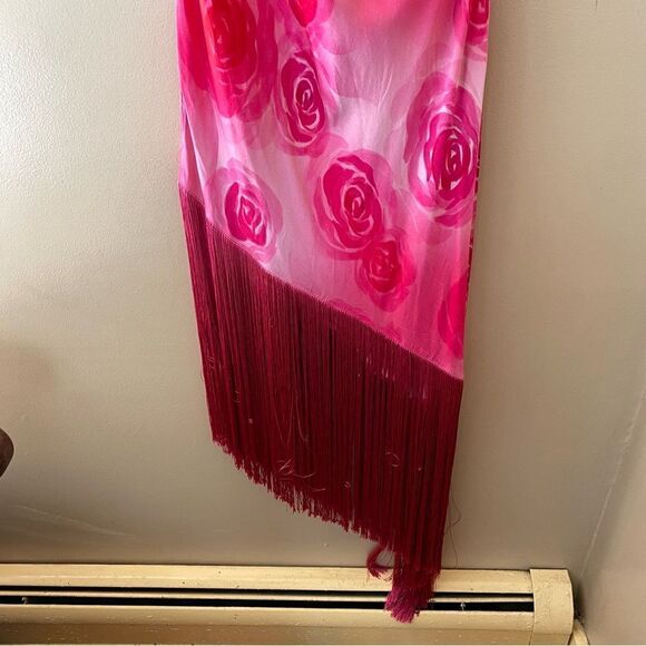 NWT MIRAE Belle Desert Rose Dress fringe hem print slip Revolve 42 10 - Picture 11 of 12